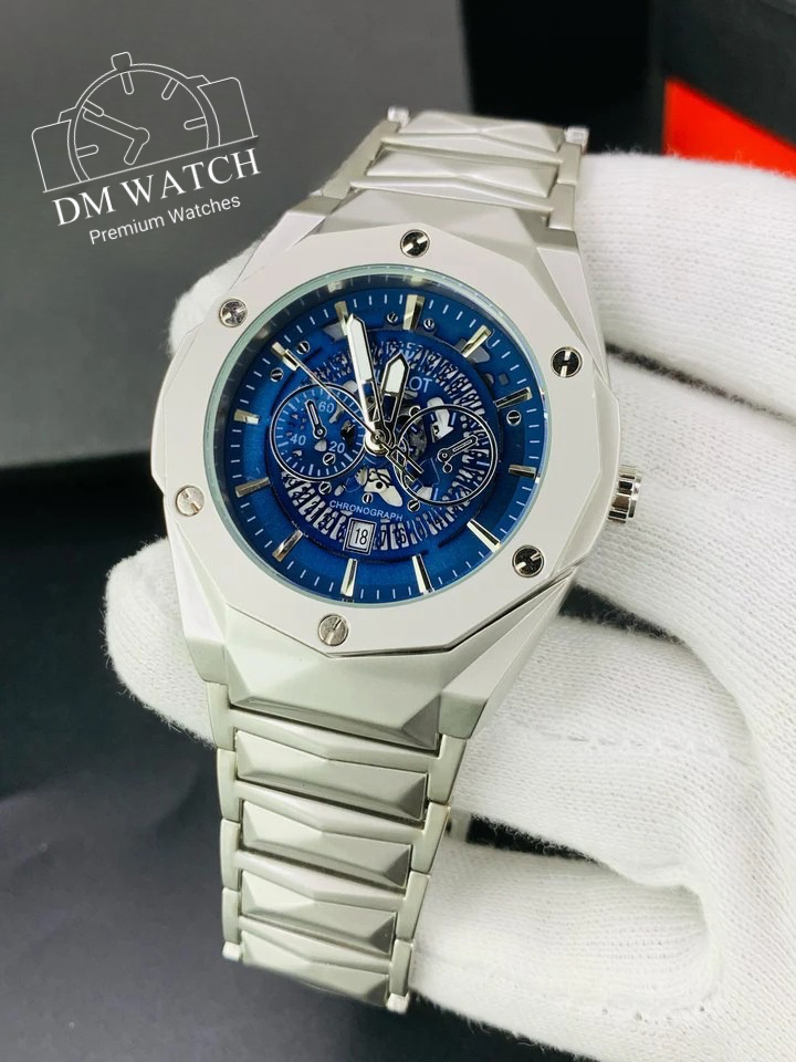 Diamond Cut | Date Adjustment | Texture Chain |Silver Blue