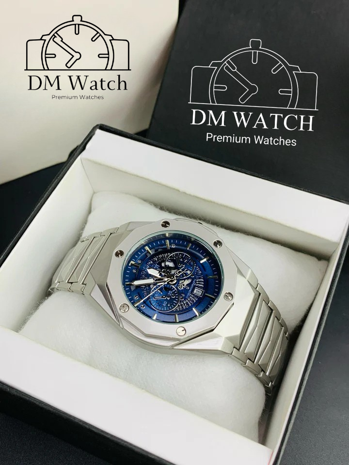 Diamond Cut | Date Adjustment | Texture Chain |Silver Blue