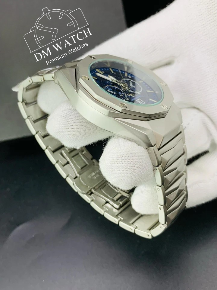 Diamond Cut | Date Adjustment | Texture Chain |Silver Blue