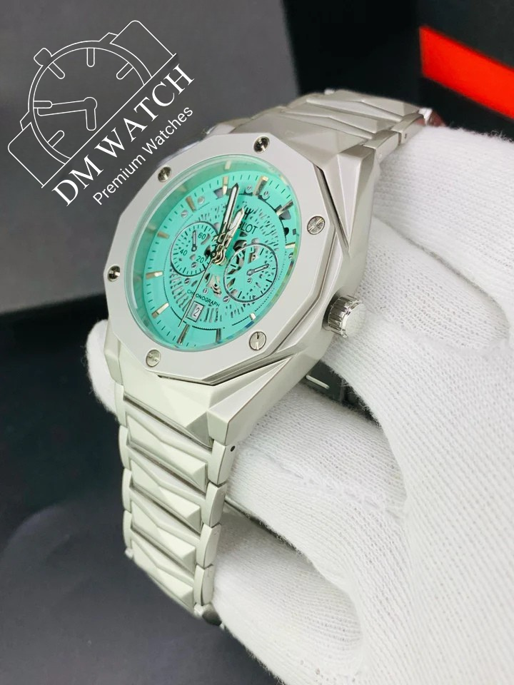 Diamond Cut | Date Adjustment | Texture Chain |Silver Sky Blue