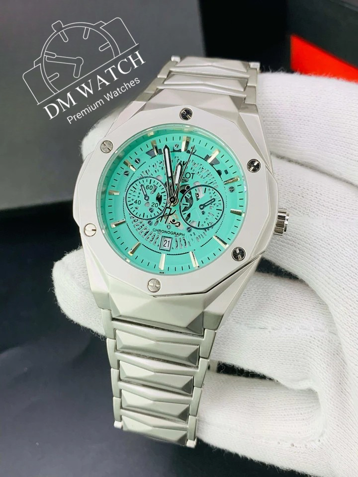 Diamond Cut | Date Adjustment | Texture Chain |Silver Sky Blue