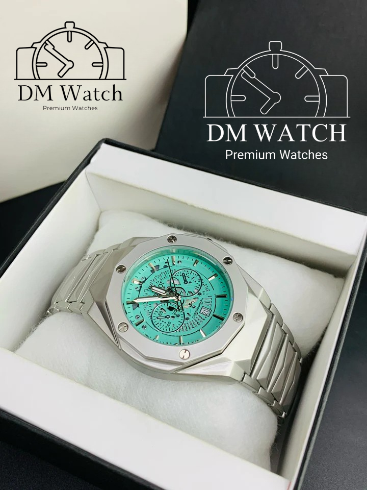 Diamond Cut | Date Adjustment | Texture Chain |Silver Sky Blue