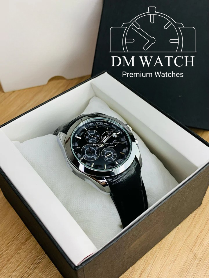 Branded Chronograph working Watch (Black Silver)