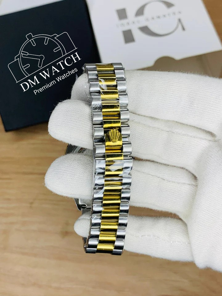Jubilee Date Just Two Tone Diamond Fluted Gold Dial Quartz Watch